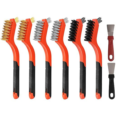 6 Pieces Wire Brushes Set, Nylon/Brass/Stainless Steel Bristles for Cleaning Welding Slag and Rust,Scratch Brush with Mini Head & Hanging Hole for Everyday Cleaning (12, Combo Pack)