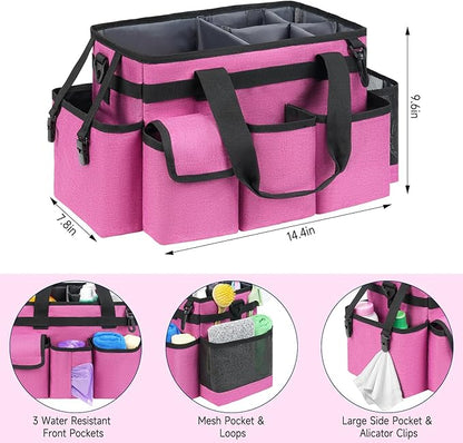 Cleaning Caddy,Cleaning Bag for Housekeepers,Cleaning Supplies Organizer with Handle,Rose Red