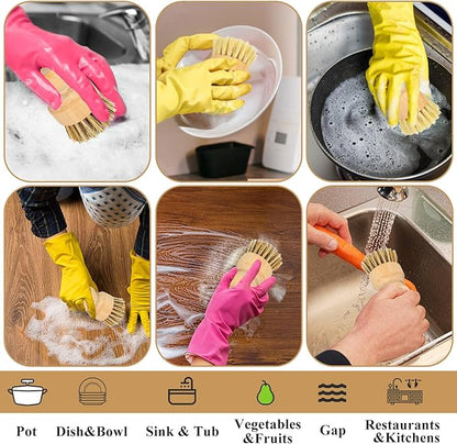 8 Packs Bamboo Dish Scrub Brushes Natural Palm Wooden Scrubbers Set Kitchen Dishwashing Scrubber with Natural Sisal Bristles for Iron Pot Pan Sink (Round)