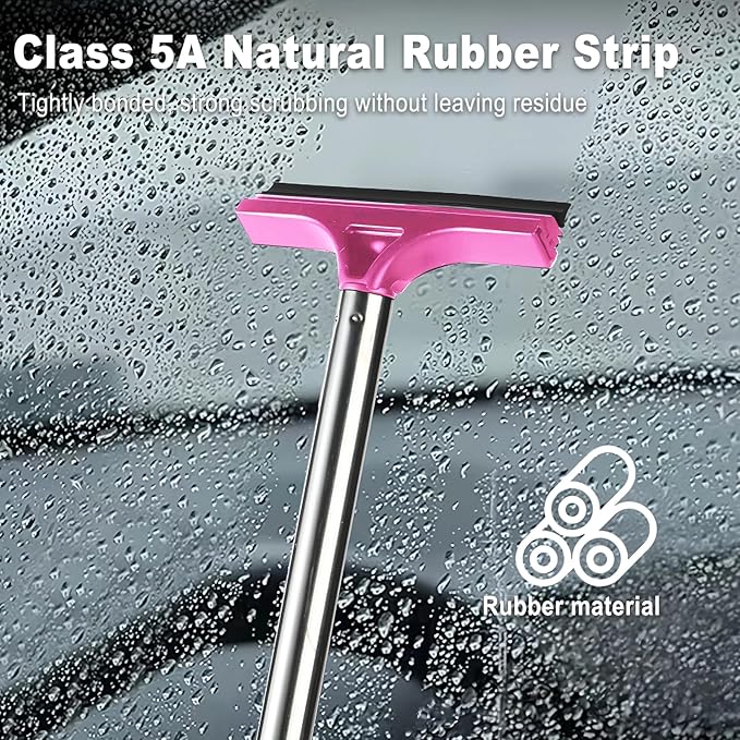 Car Rear View Mirror Wiper, 38.58 In Handle Car Window Squeegee, Retractable Auto Glass Squeegee, Portable Mirror Cleaner Tool for Auto Glass Water Removal Fog Snow (Pink)