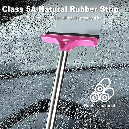 Car Rear View Mirror Wiper, 38.58 In Handle Car Window Squeegee, Retractable Auto Glass Squeegee, Portable Mirror Cleaner Tool for Auto Glass Water Removal Fog Snow (Pink)