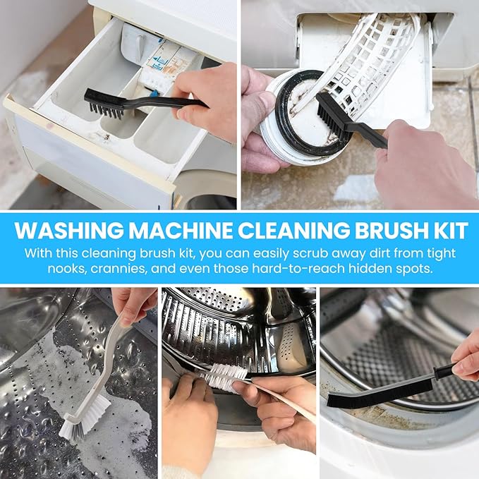 TUZAZO Washing Machine Cleaning Brush Kit, Front Load Washer Cleaner Tools Accessories with 1Pc Drum Laundry Brush and 5Pcs Crevice Cleaning Brushes for Tight Spaces and Washer Rubber Seal