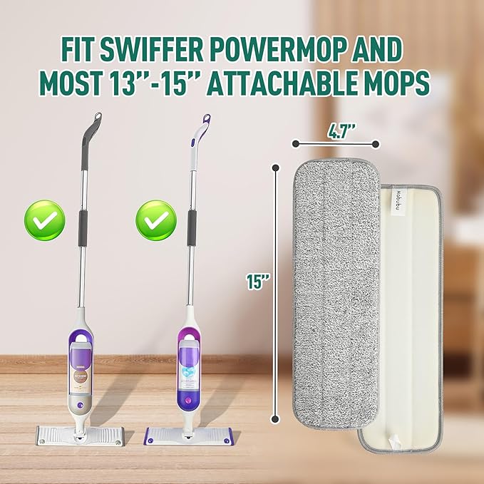 8 Pack Microfiber Spray Mop Replacement Pads for Swiffer PowerMop, Washable & Reusable Mop Refills for 13 ''-15 '' Spray Mops, Wet & Dry Cleaning Pad for Hardwood, Tile, Marble & Pet Hair