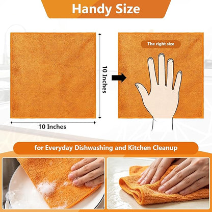 Kitchen Dish Cloths, 12 Pack, 10 x 10 Inches, Super Absorbent Kitchen Towels, Soft Lint Free Reusable Dish Cloths for Nonstick Cookware, Counters and Sink, Orange