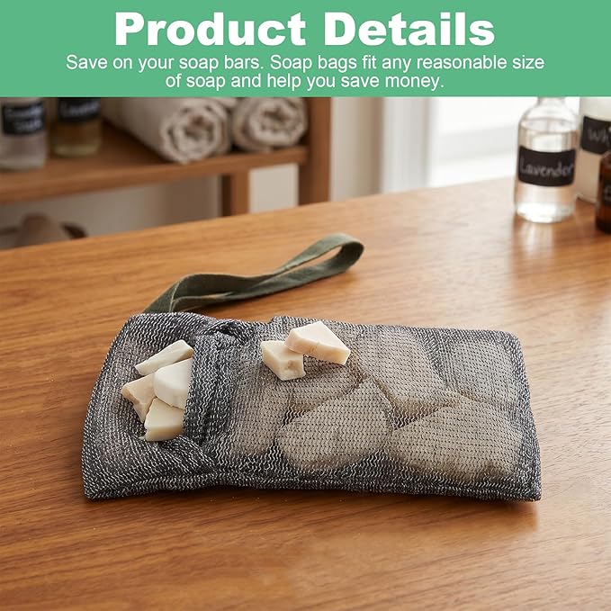 2PCS Bar Soap Pouch, Exfoliating Bath Sponge, Soap Bags, Body Scrubber Shower Sponge Loofah, Lathering Wash Bag for Body Washing, Deep Exfoliating, Travel with Quick-Dry Mesh