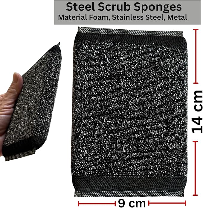 2 Pcs Stainless Steel Scrubbing Sponge, Kitchen Scrub,Heavy-Duty, Rust-Resistant, Extra-Sturdy Cleaning Pads for Tough Stains, Kitchen, Pots, Pans, BBQ Grills
