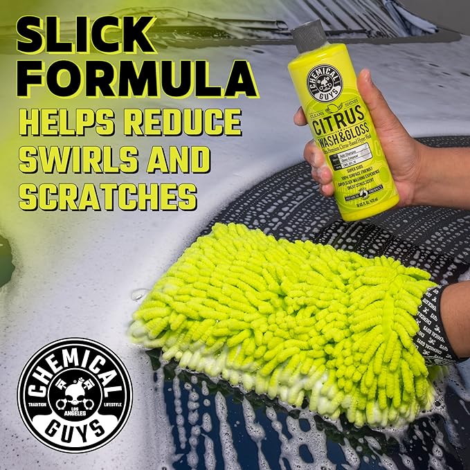 Chemical Guys Citrus Wash & Gloss Foaming Car Wash Soap - High Suds Formula Foam Cannon Soap for Foam Blasters, or Bucket Washes - Safe on Paint, Clear Coat, and Wax, Citrus Scent - 64 oz