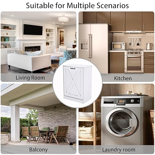 Zvyteay 13 Gallons Tilt Out Trash Can Cabinet, Wooden Free Standing Kichen Waste Bin Recycling Cabinet Hidden Trash Cabinet (White)