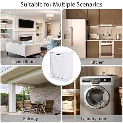Zvyteay 13 Gallons Tilt Out Trash Can Cabinet, Wooden Free Standing Kichen Waste Bin Recycling Cabinet Hidden Trash Cabinet (White)