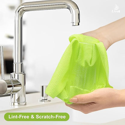 LIVOS Microfiber Cleaning Cloth Roll - 100 Pack, Reusable Paper Towels, Microfiber Towels for Car, Super Absorbent Cleaning Rags for House,Kitchen,Window-Green, 11.5"x11.5"|Lightweight, Quickly Dry