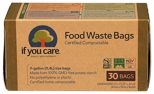 If You Care Compostable Trash Bags for Food Scraps, Kitchen Waste, Garbage – 30 Count, 3 Gallon – Certified Compostable, Non Plastic, Disposable