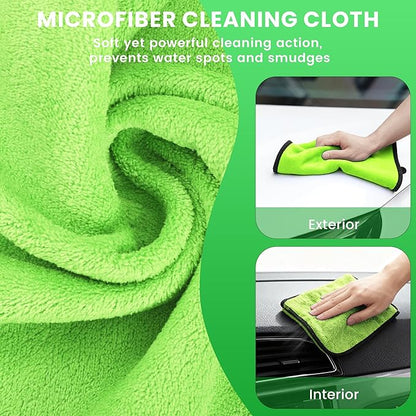 Car Wash Brush with Long Handle, 62'' Car Wash Mop, 7Pcs Chenille Microfiber Cars Washing Kit with Window Squeegee/Microfiber Towels /Wheel Brush for Cars RV Truck Boat Floor Window, Green