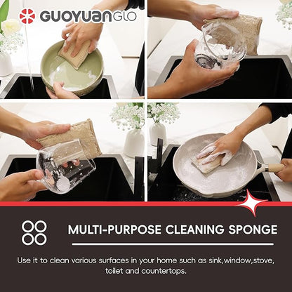 Bamboo Kitchen Sponges Heavy Duty Natural Cleaning Sponges Non-Scratch Dish Sponge for Dishes, Pots and Pans-Beige,6 Pack