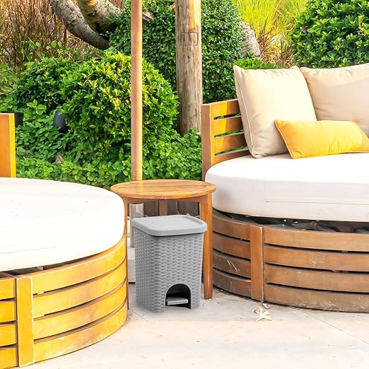 Superio Mini 6L Step Pedal Trash Can - Wicker Design, Hidden Mechanism, Durable Plastic, Ideal for Desktop, Countertop, Pet Waste/Dog Poop - Grey