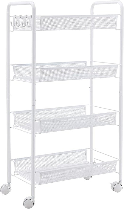 JANE EYRE Rolling Utility Storage Rack Cart on Wheels, Trolley Carft cart, Multi-Purpose Organizer Shelf (White, 4 Tier)…