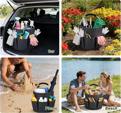 17L Foldable Cleaning Caddy with Handle - Portable Oxford Fabric Storage Bucket, Organiser for Cleaning Supplies, Toiletries, Home, Garden, Picnic & Beach (Dark Gray)