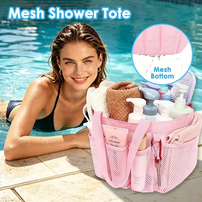 Fammart Mesh Shower Caddy Portable for College Dorm Room Essentials, 8-Pocket Large Shower Basket Tote Bag with 2 Handles for Toiletry, Bathroom, Beach, Camp, Gym