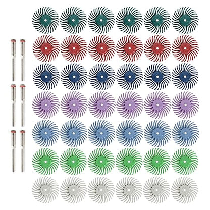 42pcs 1 Inch Radial Bristle Disc Kit with 3mm Shank for Rotary Tools,Detail Abrasive Wheel for Jewelry Wood Metal Polishing, Bristle Wheel with Grit 80-2500