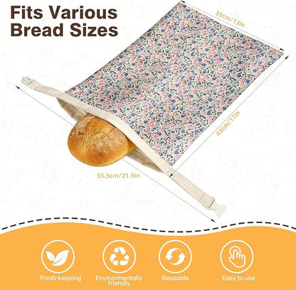2 Pack XL Reusable Beeswax Bread Bags for Sourdough Baking, Organic Waxed Lined, Cotton Bread Bags for Homemade Bread, Food-Storage Bag to Keep Fresh