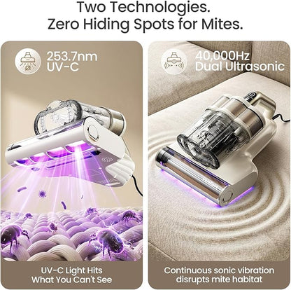 Bed Vacuum Cleaner, 20Kpa Mattress Vacuum Cleaner with 253.7nm UV-C Light & Dual Ultrasonic Tech, 149°F Hot Air, Pet Hair Brush for Cleaning Bed, Sofa, Carpet and Baby Crib