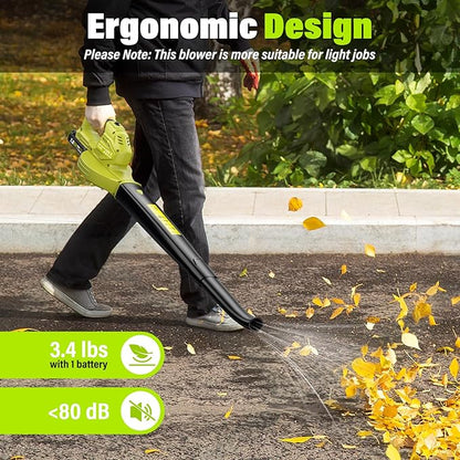 SEYVUM Leaf Blower, 20V Cordless Blower with 2 x 2.0Ah Battery, Electric Leaf Blowers for Lawn Care, 350 CFM 150 MPH Battery Powered Leaf Blower, for Patio, Garden Cleaning, Fast Charger, Lemon Green
