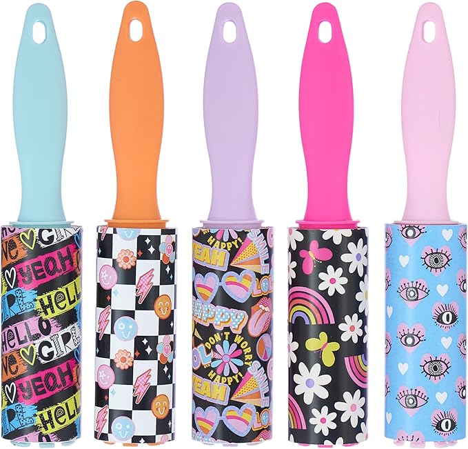 5pc Pop Art Mini Lint Roller Value Pack – Colorful Compact Rollers for Travel | Pet Hair & Lint Remover for Clothing & Household Use | Portable On-the-Go Lint Removers – Fun