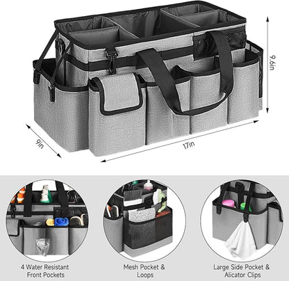 Cleaning Caddy Bag,Extra Large Cleaning Supplies Organizer with Handle for Housekeepers,Gray