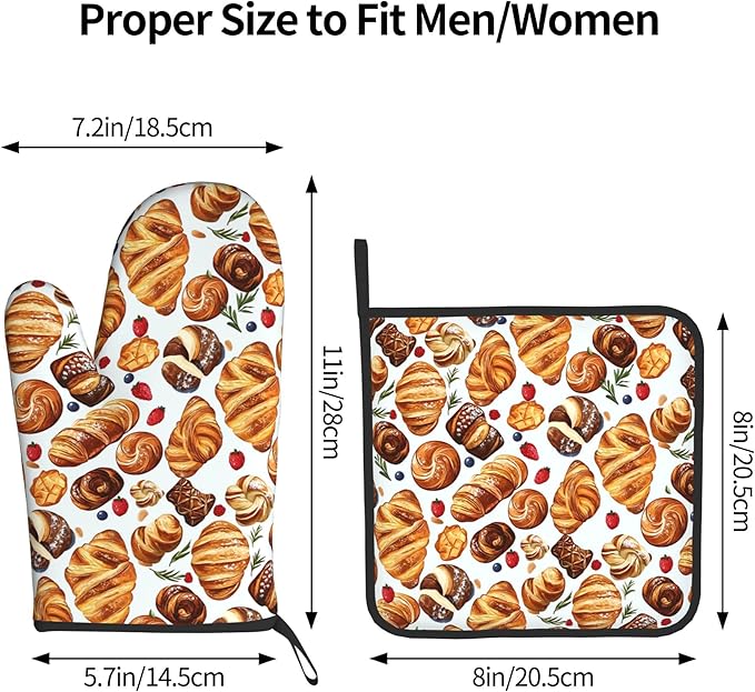 Oven Mitt and Pot Holders Sets - Food Oven Gloves Hot Pads Set of 2 Bread Kitchen Mitts for Cooking BBQ Baking Grilling