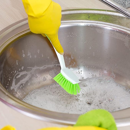 2-Pack Kitchen Green Scrub Brush for Cleaning Dishes Pots Pan Sink and Bathroom with Comfortable Long Handle