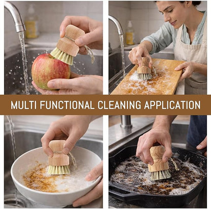 12 Pcs Bamboo Dish Brush Set, Palm Wooden and Sisal Bristles Dish Scrubber, Dish Brushes with Lanyard, Durable Wood Dishes Scrub, Natural Round Vegetable Cleaning Pots Pans Sink Washing Kitchen Brush
