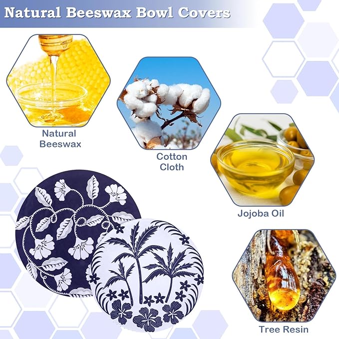 2 Large Reusable Beeswax Bowl Covers for Bread Proofing, 10/12 Inch Elastic Beeswax Wraps Cotton Cloth Sourdough Bowl Covers for Proofing Baskets, Mixer Bowls, Food Storage Containers