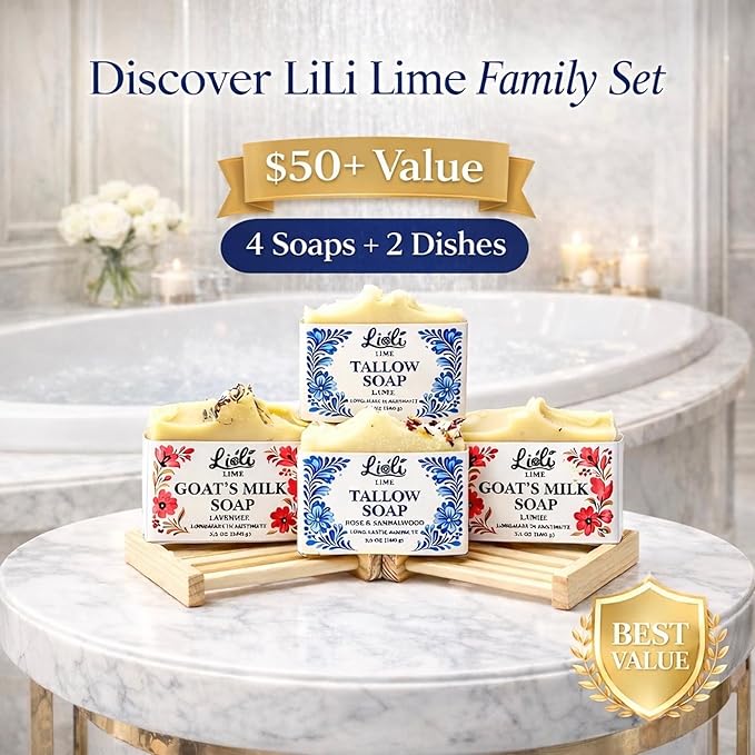 Goat Milk Soap Bar 3.5 oz + Free Soap Dish - Handmade Natural Face & Body Soap - Raw Goat Milk - Gift for Men & Women - No Dyes, Long-Lasting, Moisturizing for Sensative Skin (Lavender)