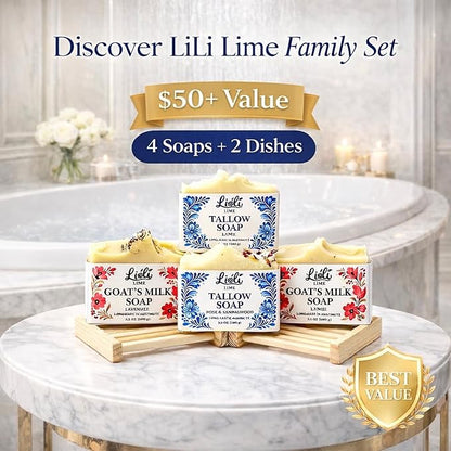 Goat Milk Soap Bar 3.5 oz + Free Soap Dish - Handmade Natural Face & Body Soap - Raw Goat Milk - Gift for Men & Women - No Dyes, Long-Lasting, Moisturizing for Sensative Skin (Lavender)