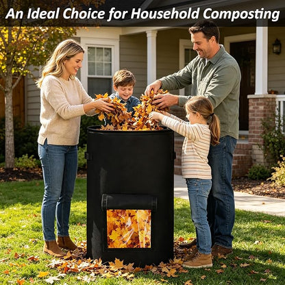 2 Pack Compost Bins Outdoor, 34 Gallon Home Compost Bucket with Handles, Heavy Duty Nonwoven Fabric Yard Waste Bag, Collapsible Felt Pouch for Leaves, Grass, and Kitchen Scraps