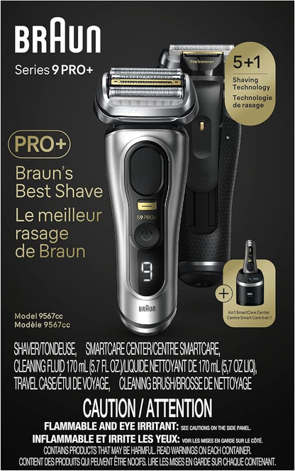 Braun Series 9 PRO+ Electric Razor for Men, 5 Pro Shave Elements & Precision Long Hair Trimmer, 6in1 SmartCare Center, Wet & Dry Electric Shaver for Smooth Skin with 60min Battery Runtime, 9567cc