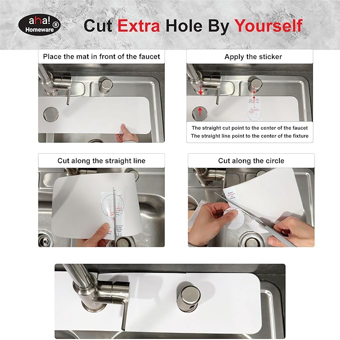 Faucet Mat for Kitchen Sink Offset : AHA HOMEWARE Kitchen Sink Splash Guard for Offset Double Sink, Cuttable Extra Hole for Soap Dispenser, Diatomite Leather Absorbent Fast Drying (Dark Gray)