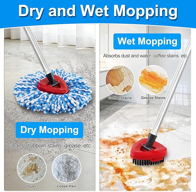 Mop Replacement Heads for O Cedar RinseClean 2 Tank System,2 Microfiber Mop Head Refills,1 Scrubber mophead and 1 Mops Base Combo Set for O-Cedar 2 Tank,MOp Replace Heads for Wet/Dry Floor Cleaning