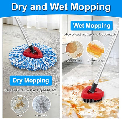 Mop Replacement Heads for O Cedar RinseClean 2 Tank System,2 Microfiber Mop Head Refills,1 Scrubber mophead and 1 Mops Base Combo Set for O-Cedar 2 Tank,MOp Replace Heads for Wet/Dry Floor Cleaning