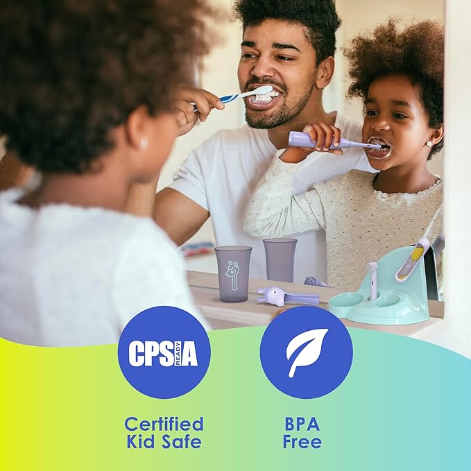 Brusheez Kids’ Electric Toothbrush Set - Safe & Effective for Ages 3+ - Parent Tested & Approved with Gentle Bristles, 2 Brush Heads, Rinse Cup, 2-Minute Timer, & Storage Base (Ollie the Elephant)