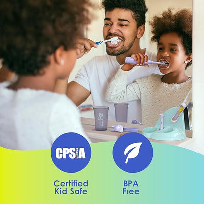 Brusheez Kids’ Electric Toothbrush Set - Safe & Effective for Ages 3+ - Parent Tested & Approved with Gentle Bristles, 2 Brush Heads, Rinse Cup, 2-Minute Timer, & Storage Base (Ollie the Elephant)