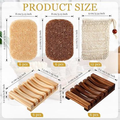 Baderke 36 Pcs Soap Saver Set for Packaging Gift Including Wooden Dish Holder Exfoliating Bag with Drawstring Soap Pads for Mother's Day Bar Wedding Baby Shower Homemade Gift(Mixed Color)