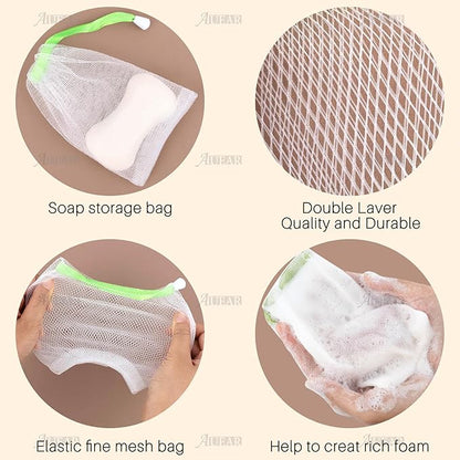 AUEAR, 20 Pack Handmade Soap Exfoliating Mesh Pouch Saver Bag Double Layer Bubble Foam Net Drawstring Holder (Assorted Colors)