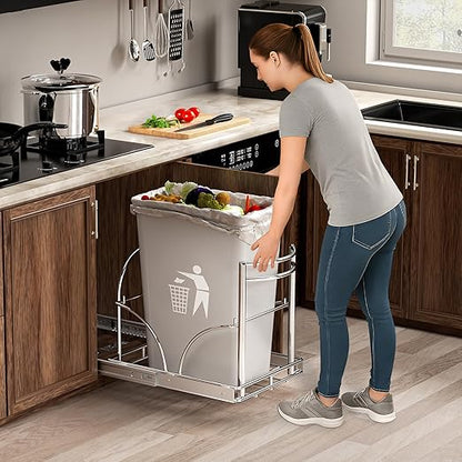 ANASTA Dual Pull Out Trash Can Under Cabinet Rack, No Can Included, Under Sink Trash Can Pull Out Holds Double 7-9 Gal/2 * 35 Qt Recycle Bin Garbage Can Combo, Inside Cabinet Size ≥16''W 22" D 17''H