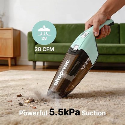 Shop-Vac Wet/Dry Handheld Vacuum, Powerful Small Vacuum Cordless Rechargeable, Wall-Mounted Hand Vac with Crevice Tool, Portable Vacuum for Home & Car, Lightweight & Compact, Green