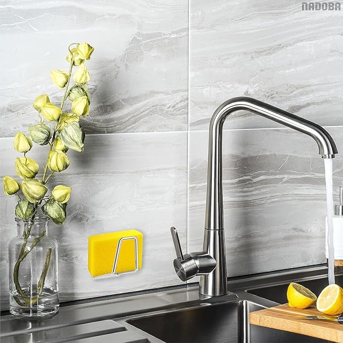 2 Pcs Stainless Steel Sponge Holder for Kitchen Sink - Scrub Holder for Kitchen Sink Sponge Holder Dish Scrubber Holder Kitchen Sponge Holder for Sink - Adhesive Sponge Holder for Kitchen Sink