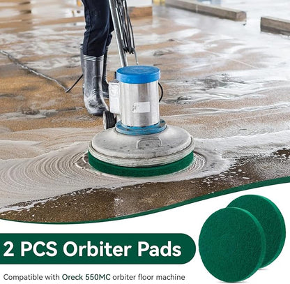 Cleaning Orbiter Pads 437.056 for Oreck 550MC Orbiter Floor Machine, 12 Inch Commercial Green Scrubbing Pad, Orbital Buffer Pats for Tile, Hardwood, Marble Floors