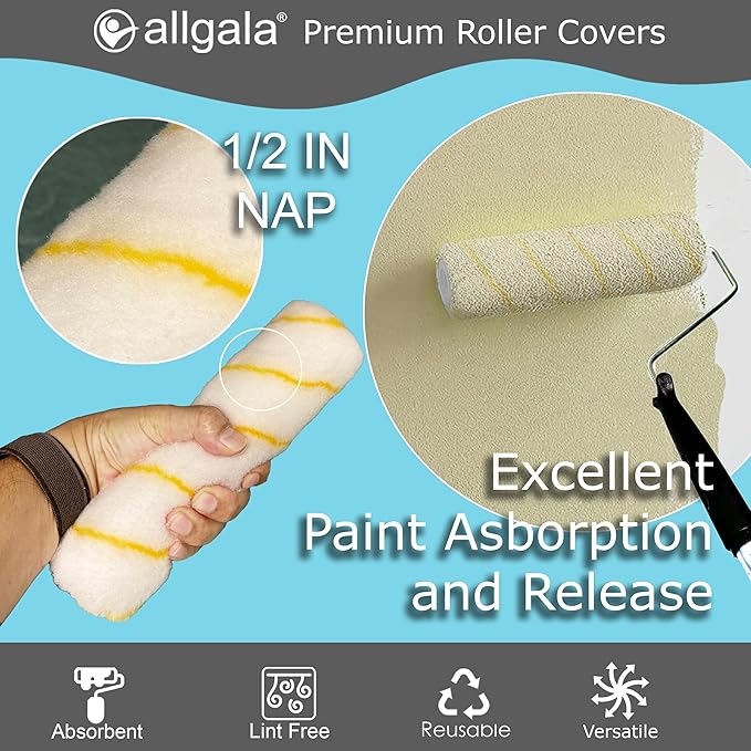 Allgala Paint Roller Covers, 24 Pack 9 Inch Shedless Lint Free Painter Roller Covers 1/2 in Roller Naps for Paint Roller Kit