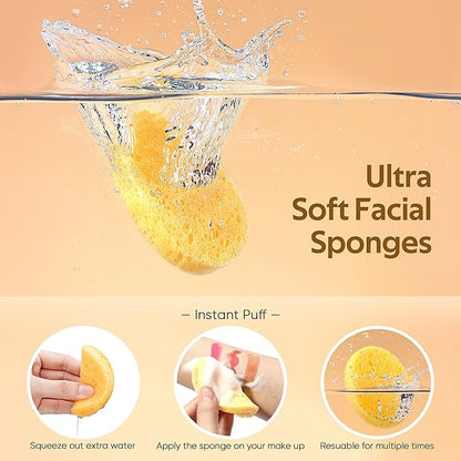 GAINWELL 50-Count Compressed, GAINWELL Cellulose, 100% Natural Cosmetic Spa Sponge for Facial Cleansing, Exfoliating Mask, Makeup Removal