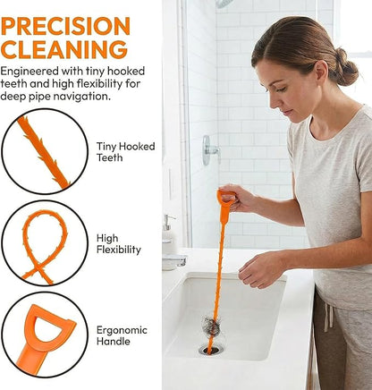 25 Inch Sink Snake Drain Clog Remover Tool,Hair Drain Cleaner Tool,Hair Cather Shower Drain Tool, Drain Auger hair Cleaning Tool for Shower Kitchen Sink Bath Tub Bathroom(6 pcs）