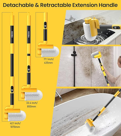 Electric Spin Scrubber, Cordless Cleaning Brush Scrubber for Home, 600RPM & 2.5H Runtime with Universal Brush Head, Bathroom Scrubber with Dual Speeds for Bathroom Shower Bathtub Glass Car